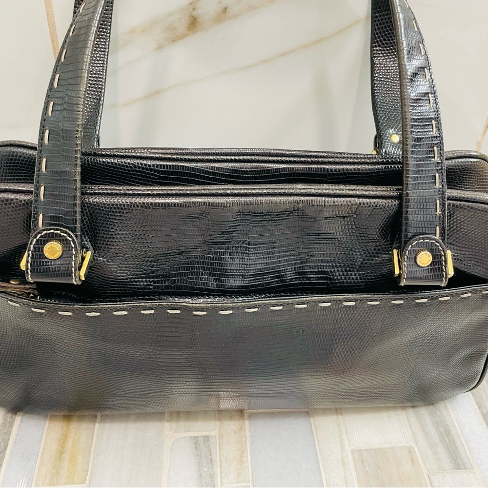 Vintage Kate Spade New York Black Snake-Embossed Leather Satchel – Made in Italy - Picture 5 of 16